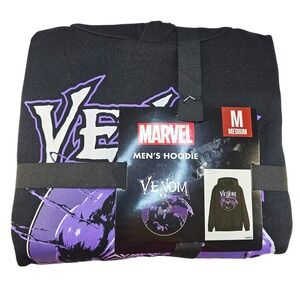 New Marvel Venom Hoodie Men's Medium Black Purple Graphic Pullover Sweatshirt